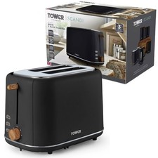 Tower Scandi 2 Slice Toaster 7 Browning Levels Defrost Reheat Black UK