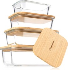 Set of 4 Stackable Space-Saving Nesting large, 4 Containers with Bamboo Lids