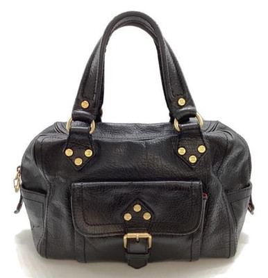 CELINE Boogie Bag Leather Handbag Black Gold Tone Used With Defects CE00/34