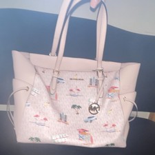 Michael Kors Pink Logo Beach Tote Zip Closure...