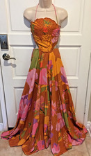 New Farm Rio Embroidered Open-Back Linen Blend Multicolor Long Dress, Size M.