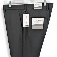 Perry Ellis Portfolio Men's Modern-Fit Twill Stretch Dress Pants Black 38 x 32