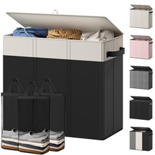 180L Laundry Hamper 3 Section, Large Laundry Hamper with Lid, Dirty Clothes H