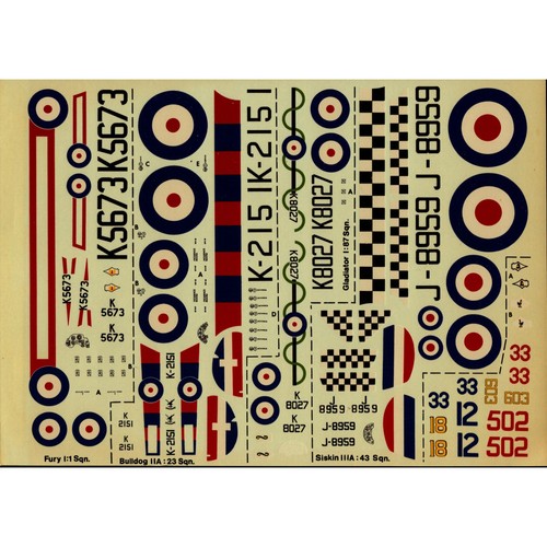 Modeldecal 31A 1:72 RAF Pre-War Hawker Fury Bristol Bulldog Gladiator Decal