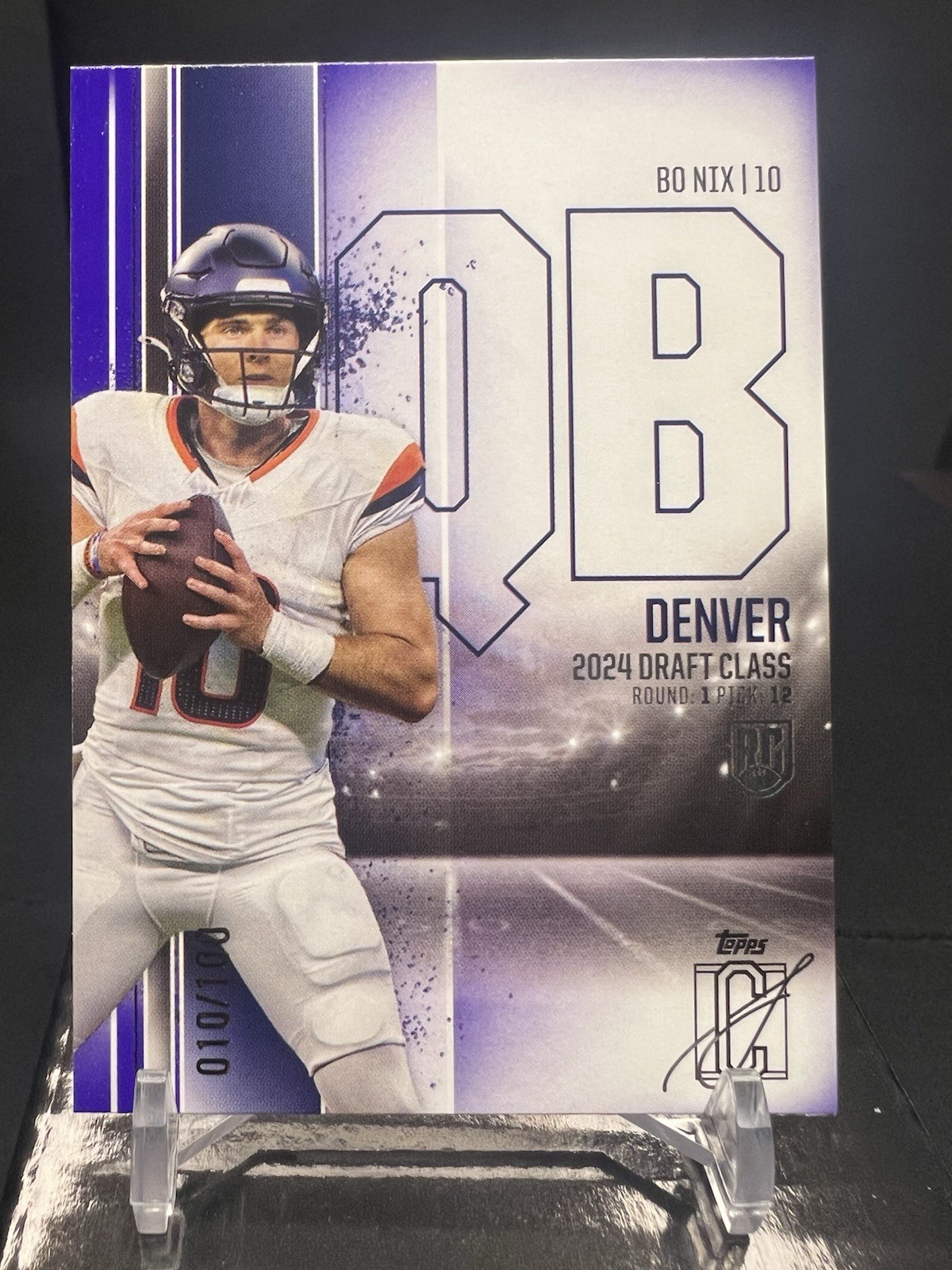 2024 Topps Signature Class Bo Nix Purple /100 Jersey Match 10/100