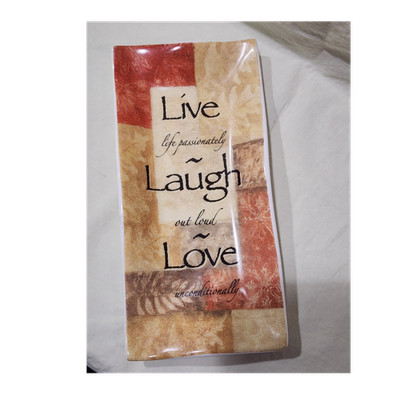 Cypress Home Live Laugh Love Rectangle Ceramic Serving Tray, Glossy Multicolor