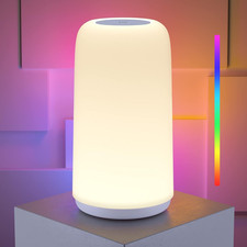 Touch Bedside Table Lamp, Sleek Design  RGB Mode 3 Way Dimmable Small Lamp fo