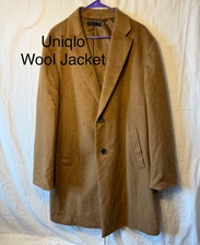 Uniqlo Brown Wool Long Overcoat Lined Pockets Women’s L - excellent condition