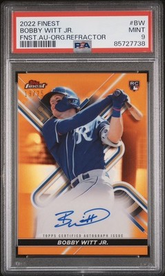 2022 TOPPS FINEST RC AUTO ORANGE REFRACTOR BOBBY WITT JR. ROOKIE /25 PSA 9