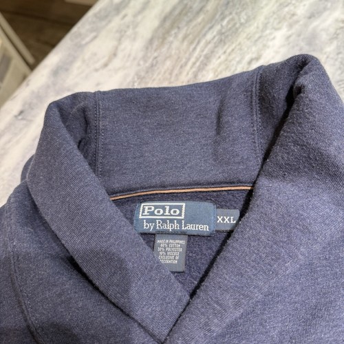 POLO RALPH LAUREN FRENCH RIB SHAWL PULLOVER Sweater NAVY Leather Elbow 2XL - Picture 12 of 12