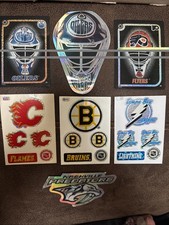 (7) Vintage NHL Hockey Team Logo Hologram Prismatic Stickers Cards Bruins Oilers