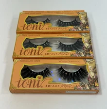 NEW IN BOX Ioni 3D Soft Black Faux Mink Lashes Dramatic Wispy 100% Handmade 3pc