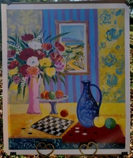 Jean Claude Picot Le Vase Bleu de Madrid Seriolithograph Signed BIG 32"×26" Vntg