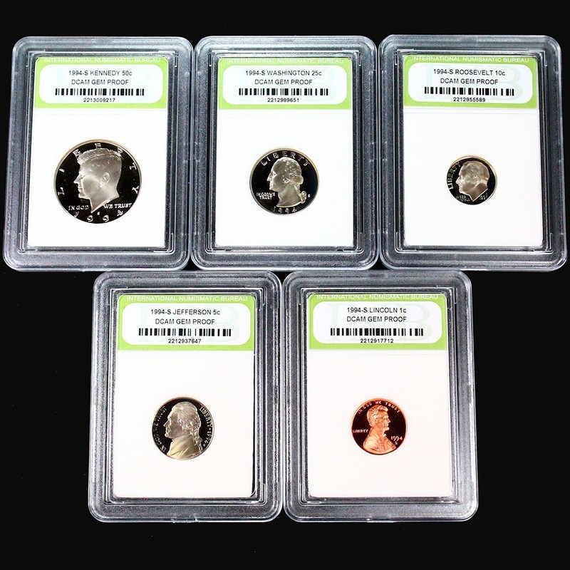 1994 S Slabbed Proof Five Coin Set Penny Nickel Dime Quarter Half 7a