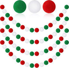 4 Pack 26.3 Feet Christmas Pom Pom Garland Ornaments Red White Green 30 Balls Ga