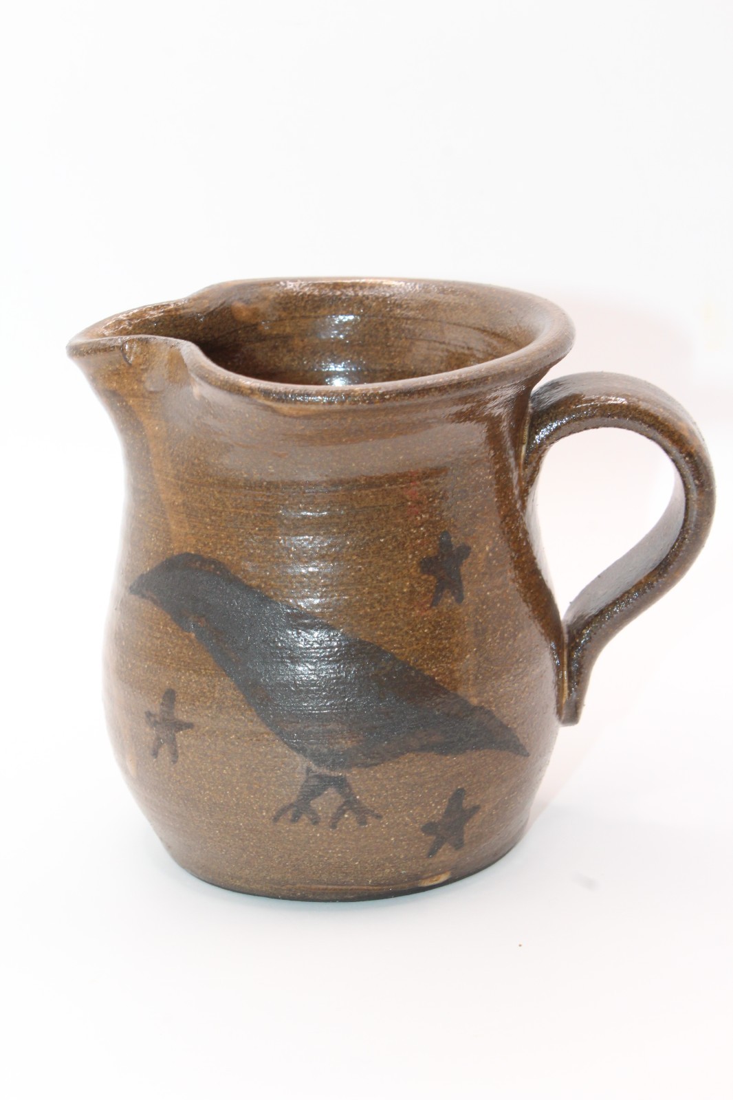 Liberty Pottery Roscoe Village OH Stoneware w/ Crow Design Pitcher 2006 Becky  