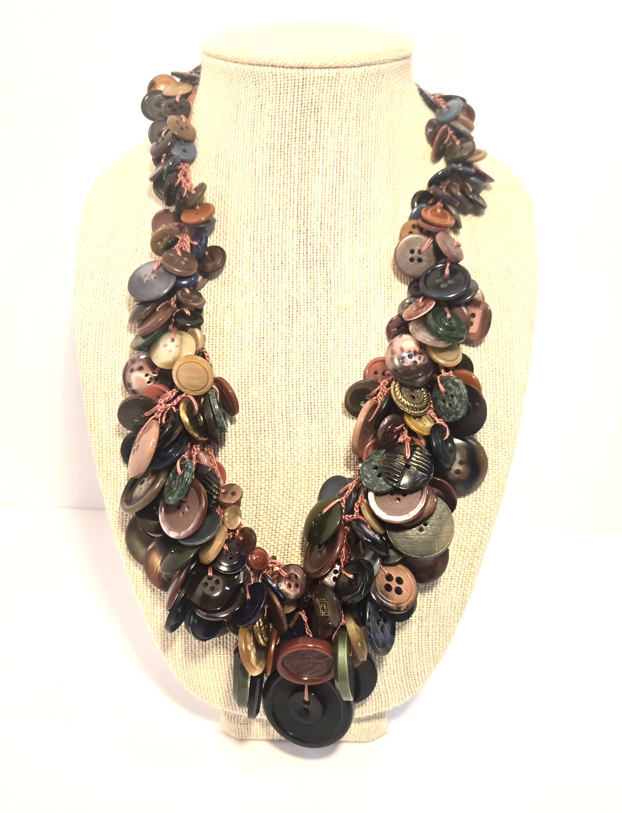 Vintage Hand Crocheted Statement Button Necklace - image 1