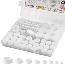 128 Pcs White 8 Sizes Rubber Silicone Plug, Rubber Plugs for Round Holes, Sui...