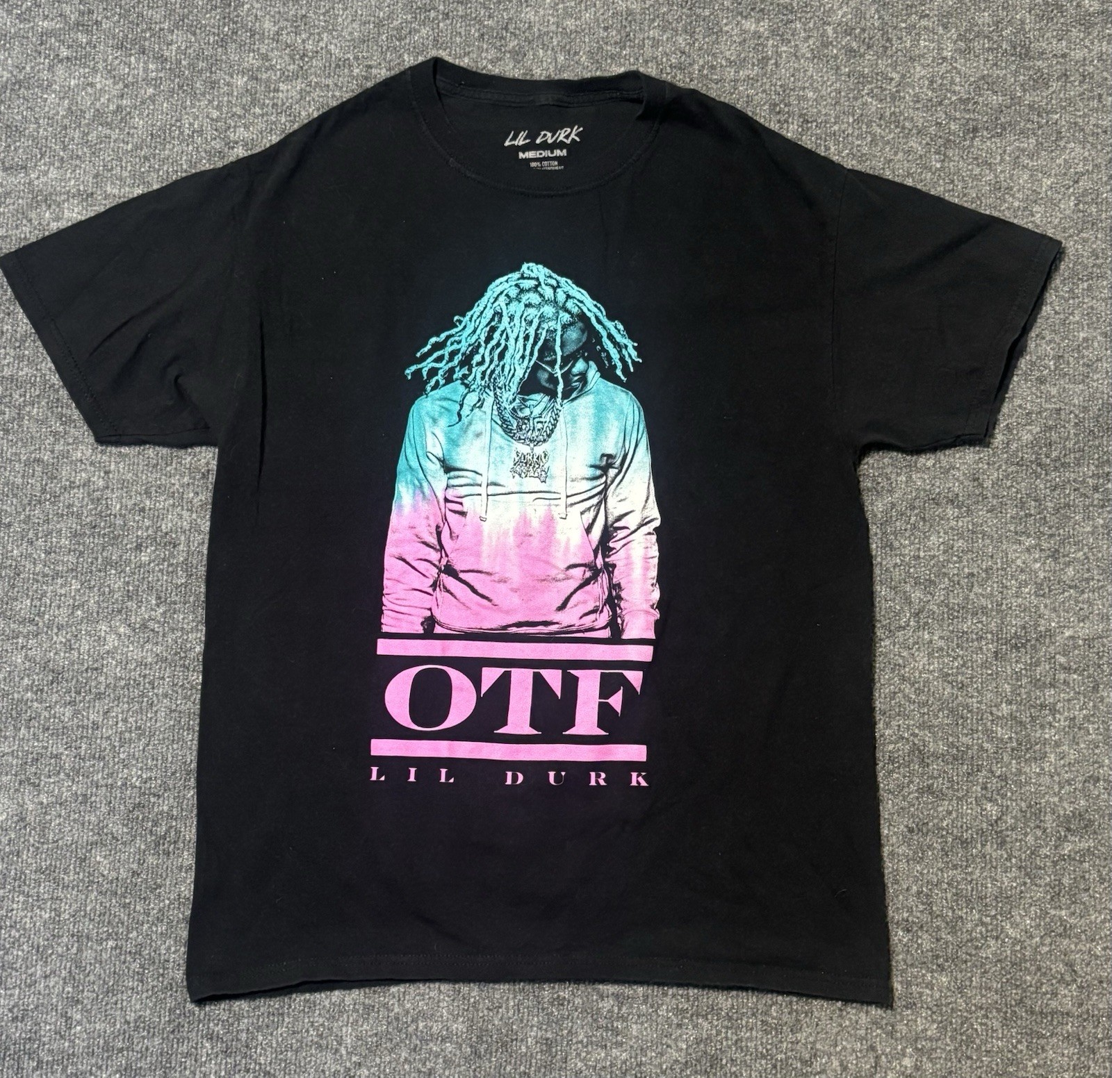 Lil Durk T-Shirt Mens Medium OTF Rap Hip Hop Short Sleeve Black Graphic Print