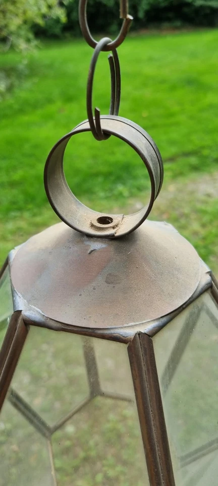 Lustre Hexagonal En Laiton Ancien, sans fil électrique. - Photo 4/4