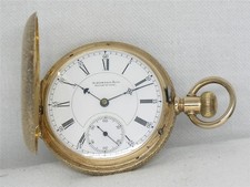 VERY RARE ENAMEL  14K NICKEL G SIZE E. HOWARD YELLOW GOLD POCKET WATCH, RUNNING