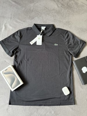 Lacoste Herren Polo Classic Fit M Schwarz Kurzarm Piqué Logo Kragen Knopf