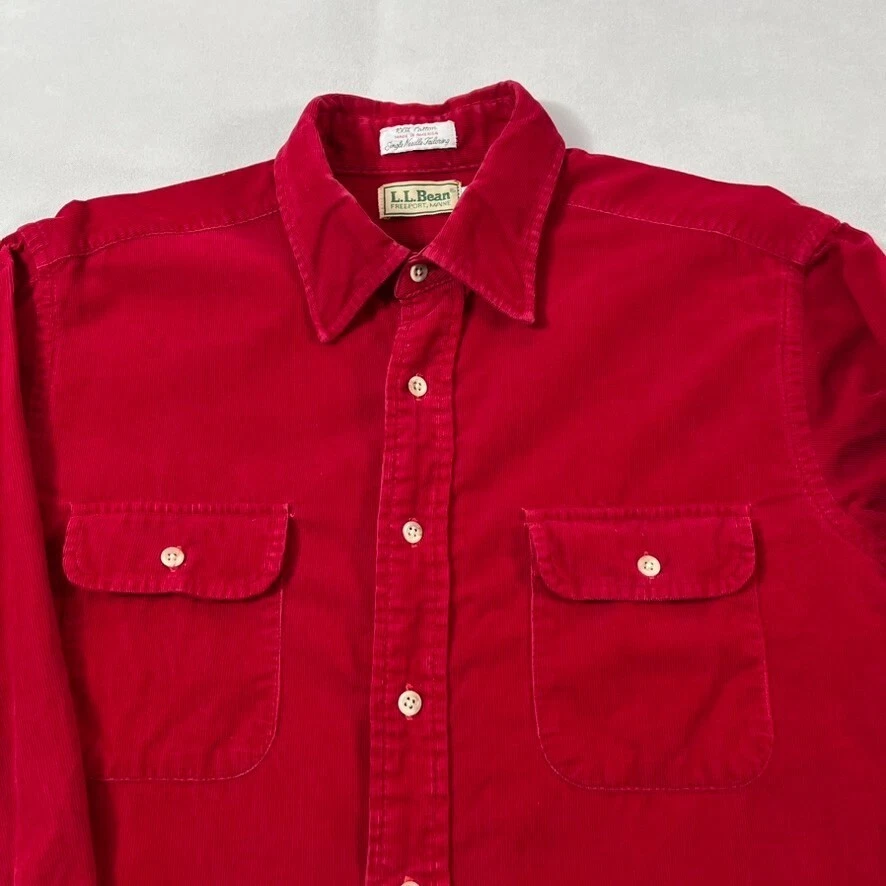 Camisa De Colección LL Bean Pana Hombres Grande Roja Exterior Tareas Trabajo EE. UU. Foto 4 de 4