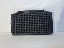 Christian Louboutin Black Spike Zip Around Wallet Red Interior Large