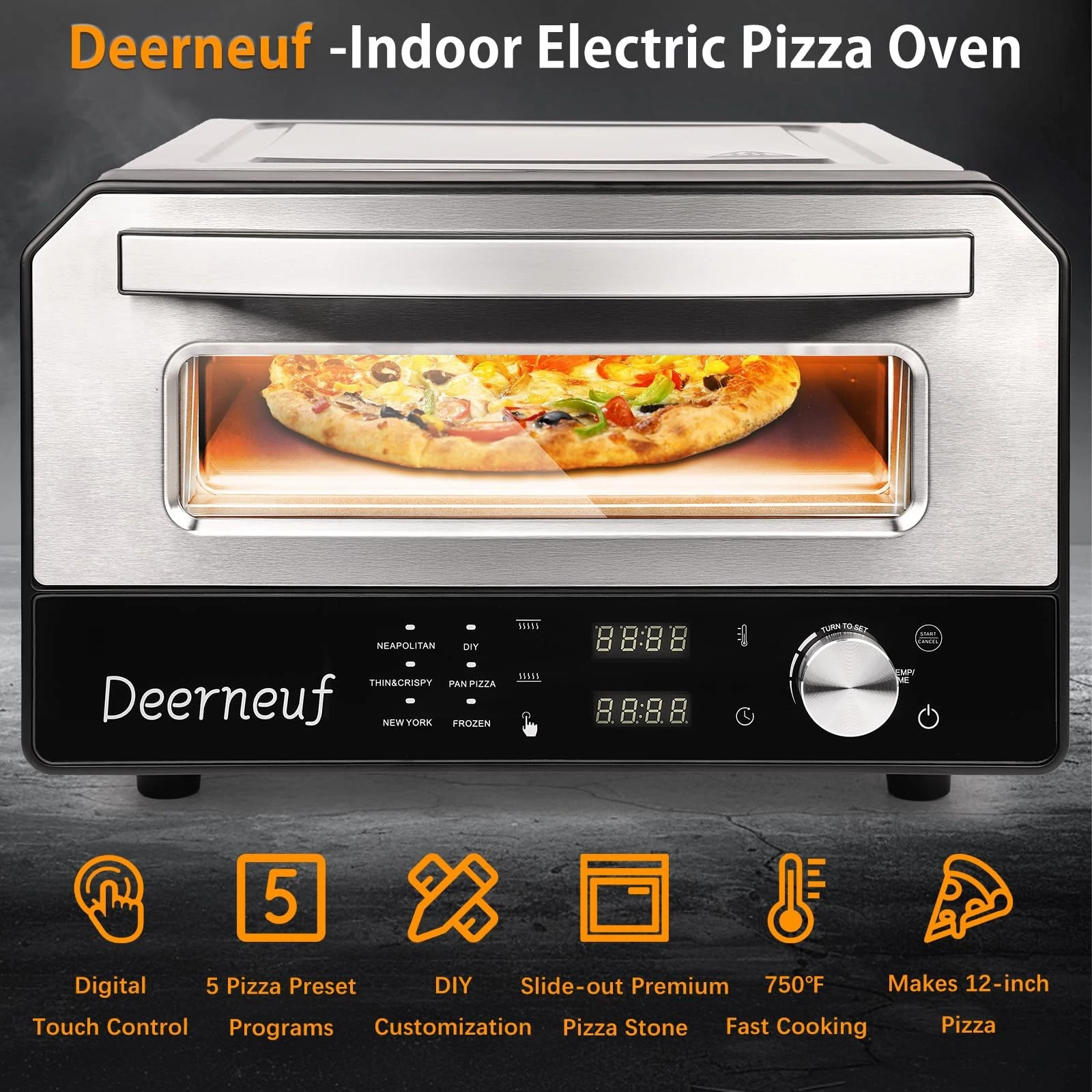 New Indoor Pizza Oven - Makes 12 Inch Pizzas in Minutes, Heats up to 800°F AA55
Opens in a new windo
