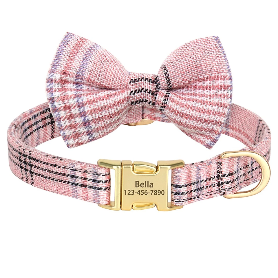 Personalised Dog Collar Cute Bow Tie Custom Pet Name Engraved Metal Buckle 2XS-S - Image 4 of 4