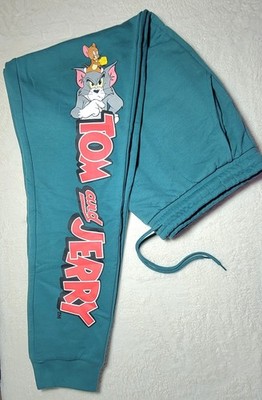 Tom & Jerry Sweatpants Screenprint Jogger W Pockets Size Men L Teal Green Unisex