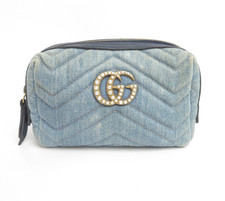 Autentica borsa cosmetica Gucci GG Marmont in pelle denim I#54218
