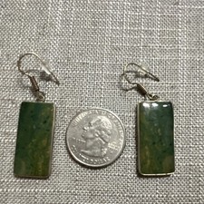 Green Rectangle Stone Dangle Drop Hook Earrin...
