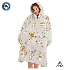 Wearable Blanket Hoodie Oversized Adult Flannel Sherpa Fleece Kangaroo Pocket