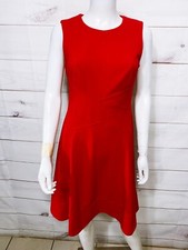 Tommy Hilfiger Womens Fit & Flare Dress Size 6 Red Crew Neck Sleeveless Back Zip
