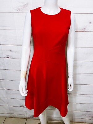 Tommy Hilfiger Womens Fit Flare Dress Size Red Crew Neck Sleeveless  Back Zip