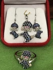 Vintage sterling silver 925  Dog Pendant, Ring  And Earrings set .