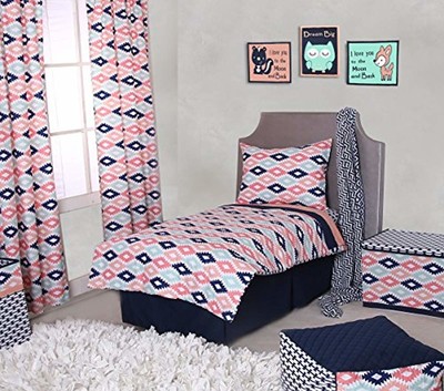 Toddler Bedding Set Aztec C Mint Navy 4 Piece Kids Girl Comforter Sheets New - White Toddler Girl Bedding Toddler Bedding Set Aztec C Mint Navy 4 Piece Kids Girl Comforter Sheets New - White Toddler Girl Bedding