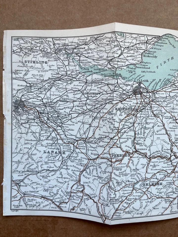 Antique map Glasgow to Berwick Scotland chromolithograph 1894 - Image 2 of 4