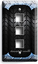 BLACK TIRES DIAMOND METAL LIGHT SWITCH OUTLET WALL PLATES CAR SHOP GARAGE DECOR