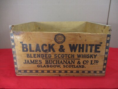 Vintage BLACK & WHITE Scotch Whisky Wood Box Shipping Crate