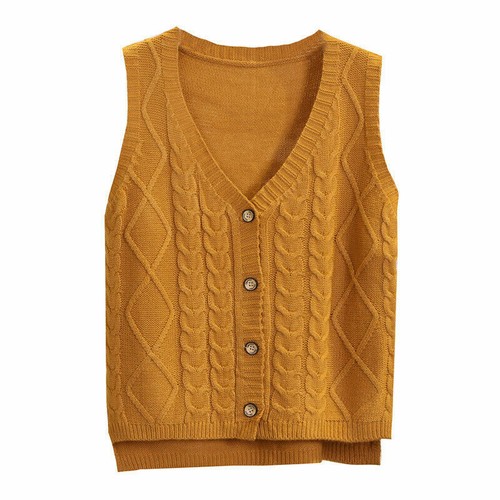 Women Cable Knit Vest Sweater Jumper Waistcoat Sleeveless Cardigan Knitwear - Picture 2 of 15