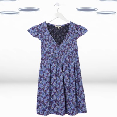 Ex Fat Face Women's Cap Sleeve Ink Floral Tunic in Purple