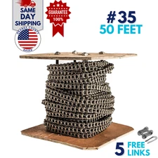 #35 SS Stainless Steel Roller Chain 50 Feet with 5 Connecting Links