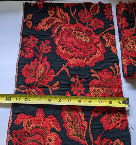 Embroidered Fabric Remnants Red & Black Floral Jacquard Tapestry Sewing Craft - Picture 5 of 17