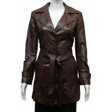 Womens 3/4 Length Soft Leather Classic Coat Macey Brown Mackintosh Style Blazer