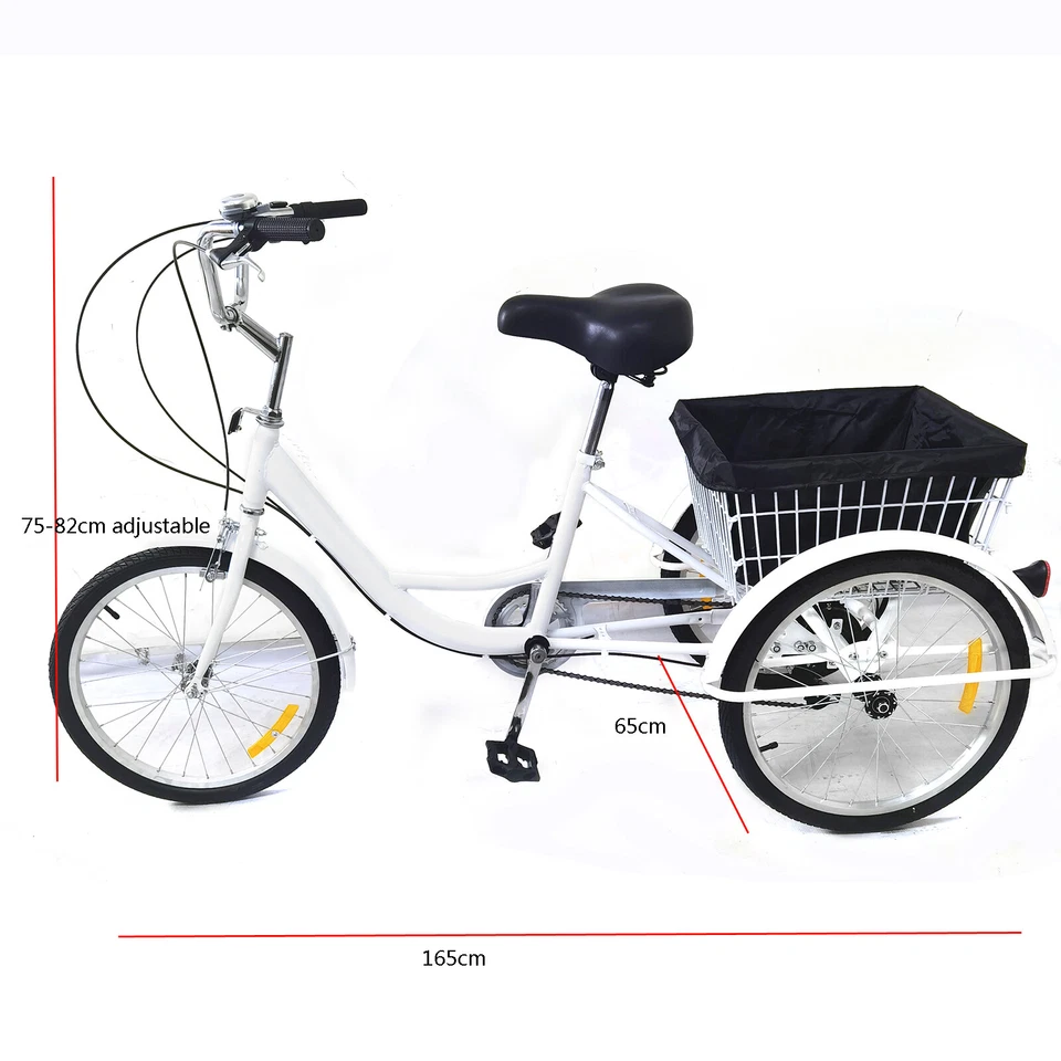 8 Gänge 20 zoll 3-Rad Dreirad Fahrrad Für Erwachsene, 3 Räder Dreirad, Mit Korb - Bild 2 von 4