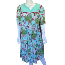 Go Softly Patio Floral Geisha Print w/ Button Front & Pockets Vintage Womens L