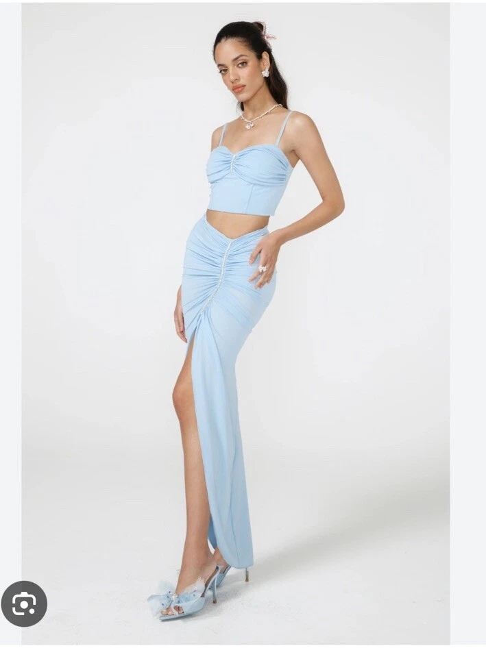 Falda Nana Jacqueline Millie Azul Cristal Adornada S Nueva con Etiquetas $300 Foto 2 de 4