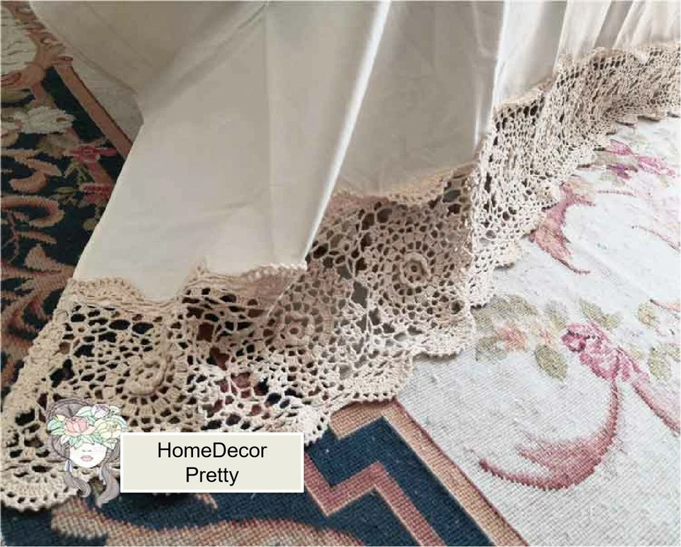 Preciosa sábana bajera ancha 3D flor ganchillo a mano encaje algodón beige XL Foto 4 de 4